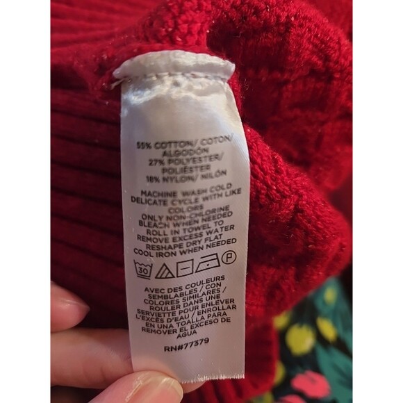Ann Taylor Weekend Collection Red Cable Mock Neck Cotton Sweater Size Medium - Picture 9 of 9